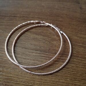 Large Rose Gold Tone Textured Hoop Earrings Diamond Cut Sparkle Glam
